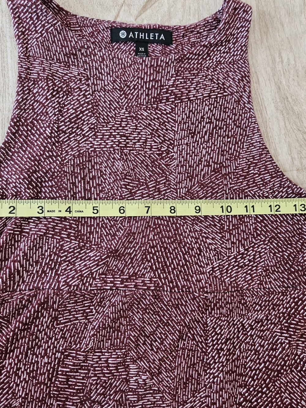 ATHLETA XS Maroon White Dash Print Modal Blend Sleeveless Shift Dress Soft Stre - Picture 10 of 12